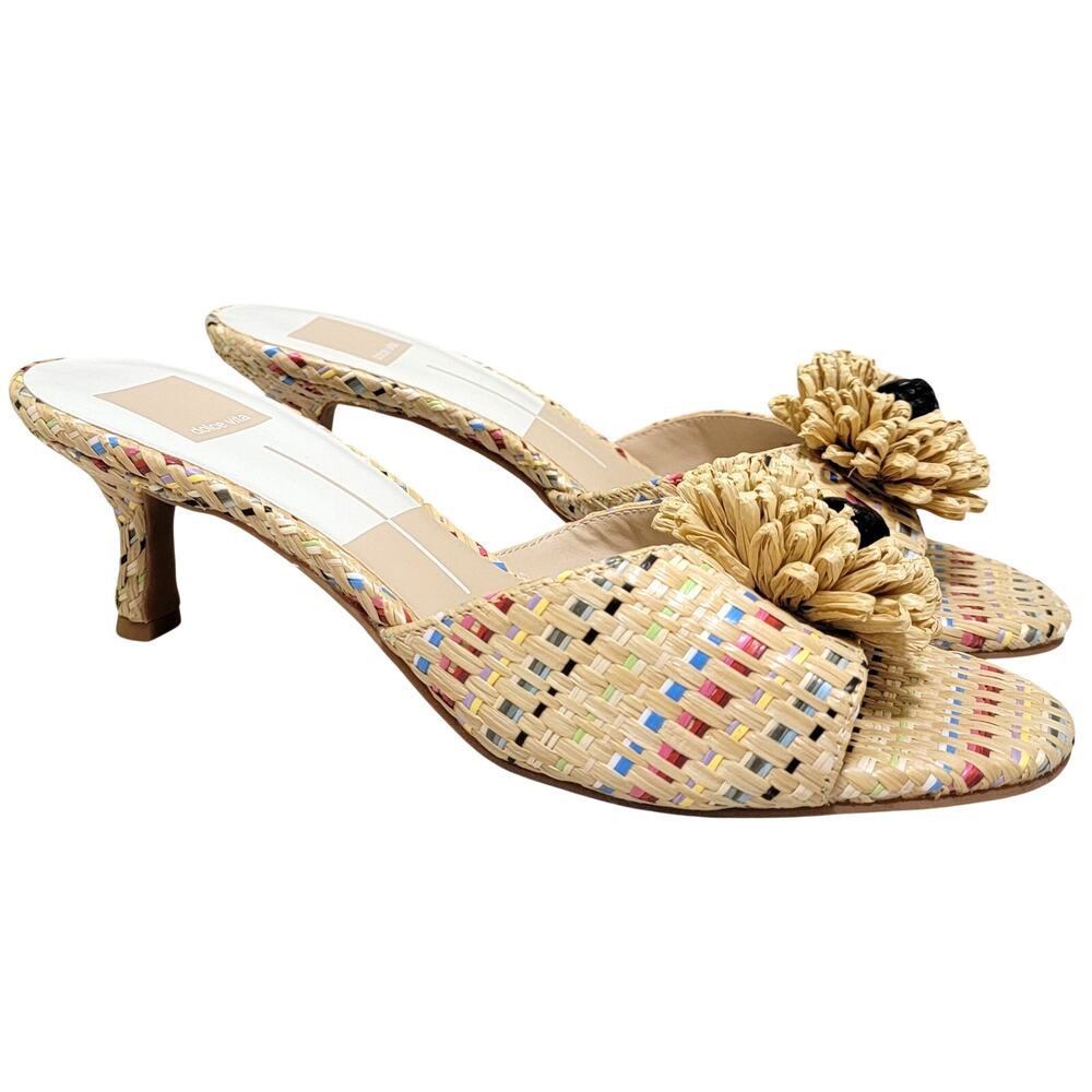 Dolce Vita Lindy Floral Embellished Slide Sandals Size US 8 Beige Woven Multi